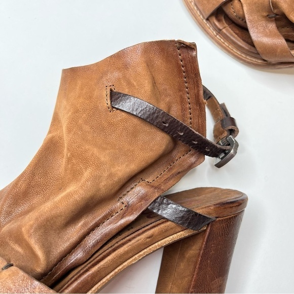 NEW A.S.98 Cognac Brown Distressed Leather Slouchy Strap Western Sandals Heels - Picture 8 of 14